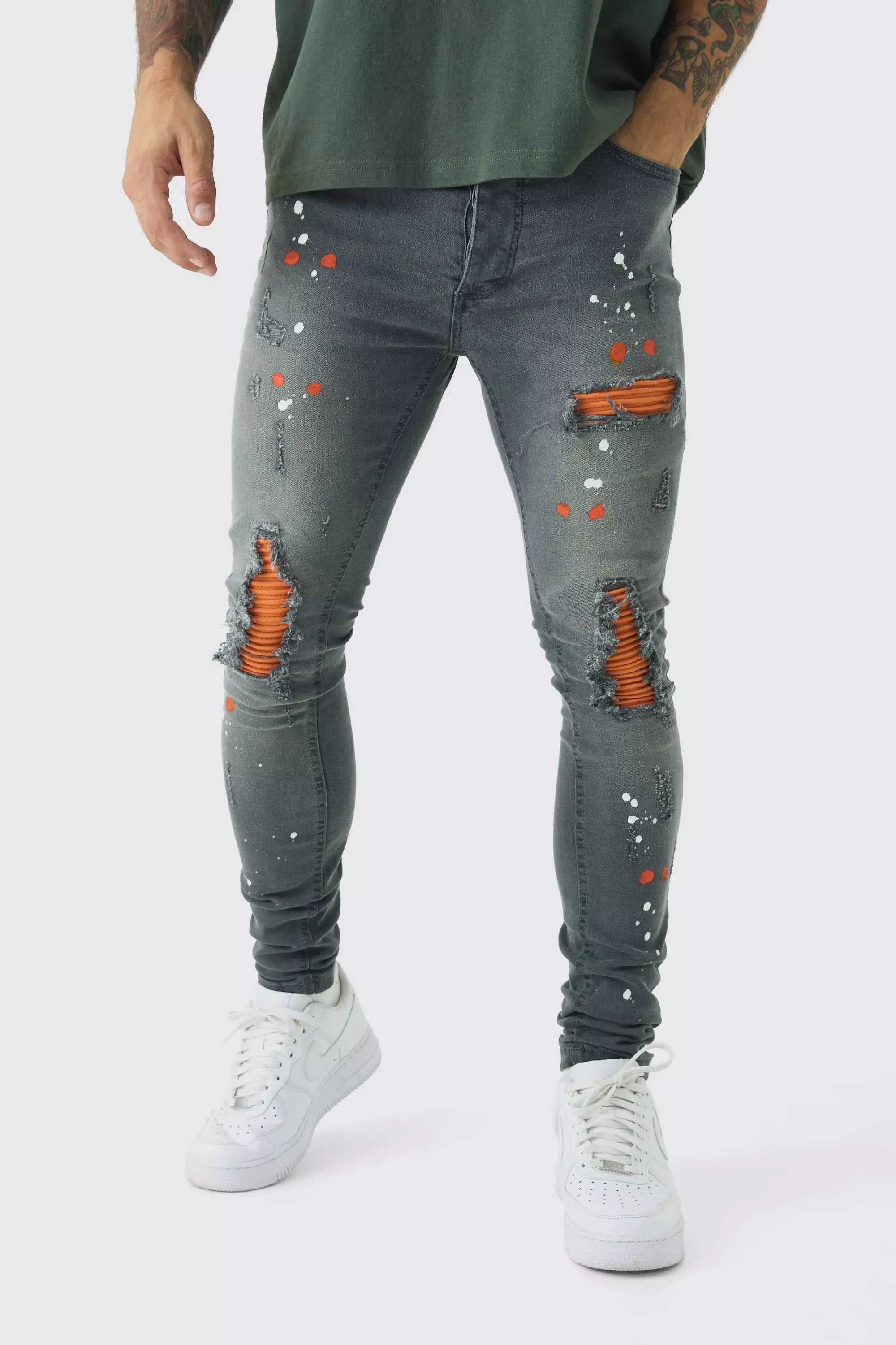 Lightning skull wolf hype beast skinny hotsell jeans mens nwot paint splatter